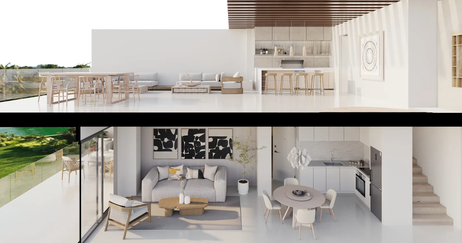 Corte arquitectonico del penthouse duplex de Coral Lake mostrando los dos niveles